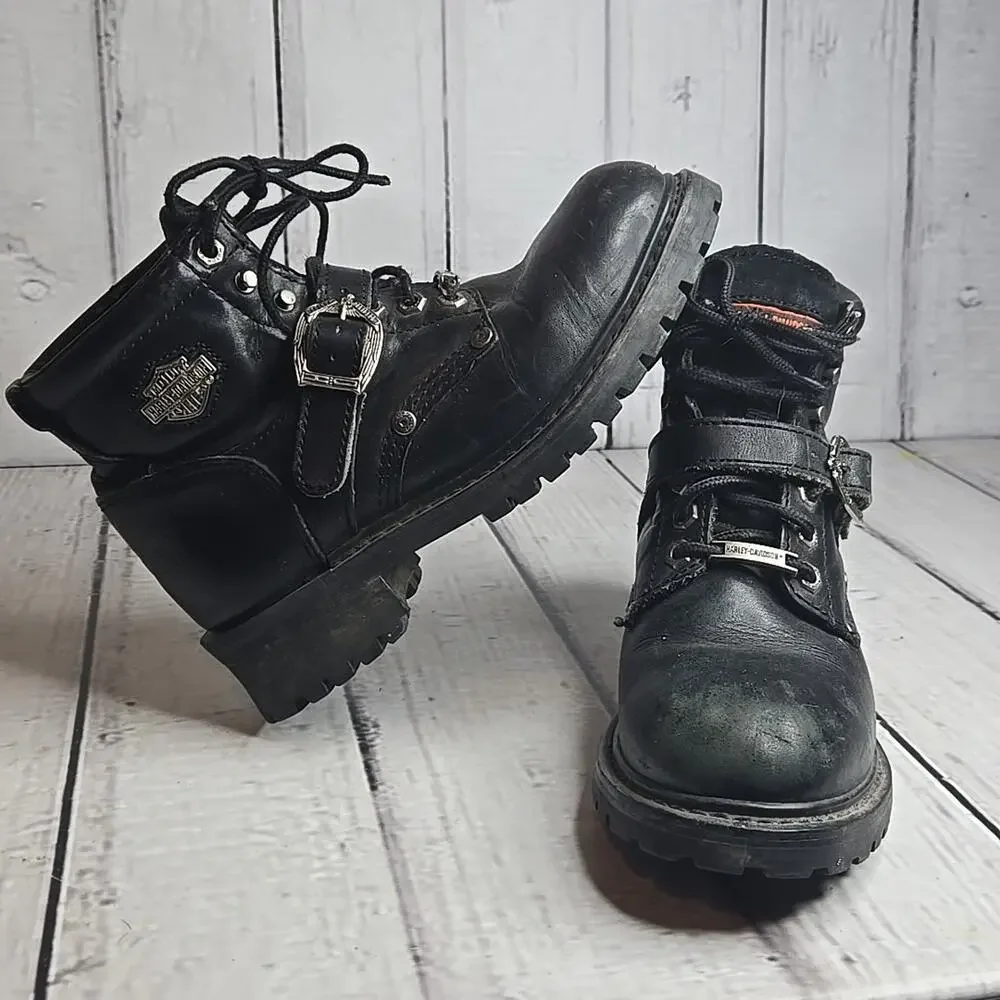 Harley Davidson Faded Glory Boots Women's Size 8.5 Black Leather Buckle 81024 - Picture 10 of 14